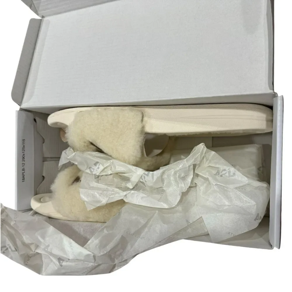 Revolve APL: Athletic Propulsion Labs Womens Shearling Slides - Pristine/Almond